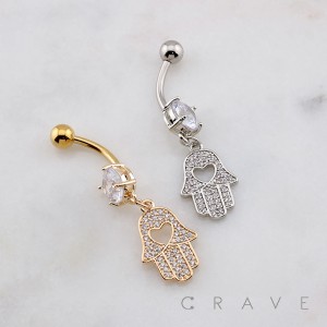 MULTI CZ DANGLE LOVE HAMSA EYE DANGLE BELLY BUTTON NAVEL RING 316L SURGICAL STEEL 